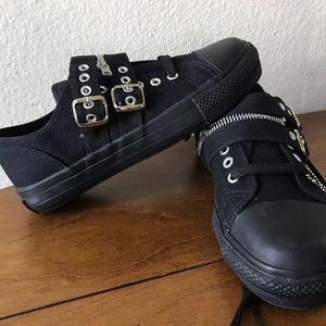 Demonia black strap shoes men’s size 6